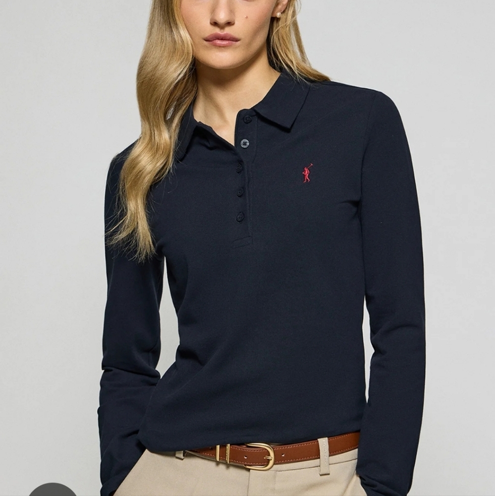 NWT Polo Ralph Lauren Blue Long Sleeve Slim Fit Stretch Mesh Shirt